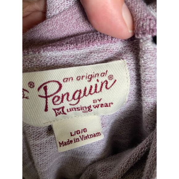 Penguin Womens Sweatshirt Size Large Heathered Wine White Striped - Picture 5 of 7